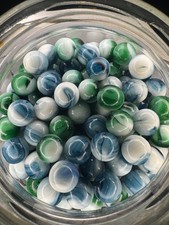 10x 5/8" Jabo Classics Marbles Lot White, Green, Blue Non-UV