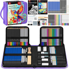 106 PCS Art Supplies Sketching Kit, Pro Drawing Pencils with 3-Color Sketchbook,