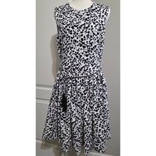 Karl Lagerfeld Paris Dress Women 10 Black White Floral Fit & Flare Sleeveless