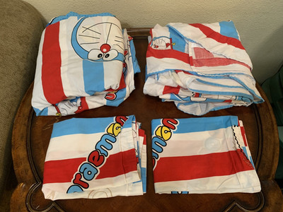 Doraemon Full Duvet Cover & Pillow Shams Reversible 4 Pc Set Cotton