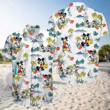 Disney Mickey Mouse Surf Palm Tree Island Beach Summer Aloha Hawaiian Shirt