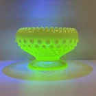 Fenton Topaz Opalescent Hobnail Round Candlestick Bowl With Crimped Edges