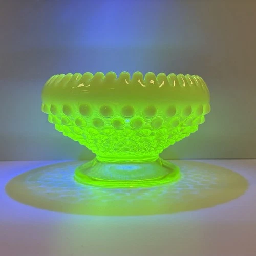 Fenton Topaz Opalescent Hobnail Round Candlestick Bowl With Crimped Edges