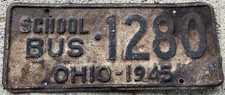 Vintage Original 1945 Ohio School Bus License Plate WW II Era Tag With Patina