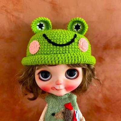 Blythe Puppenmütze gestrickt kleiner Frosch Hut passt jedem Puppenkopf ca. 25 cm