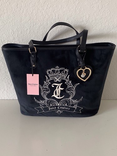 Juicy Couture Need More Juicy Tote In Liquorice Embroidered W/Charm Retro NEW