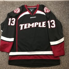 2013 Game Worn Temple Owls Ice Hockey Jersey Bauer Authentic Black Mens 52