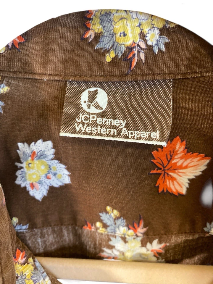 Camisa Occidental Floral Marrón Vintage Años 70 Para Mujer Cobre Perla Broches Boho Fest Foto 2 de 4