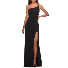 LA FEMME Women's Black One-Shoulder Jersey Gown Size 12 PROM FAST SHIP