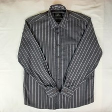 Bugatchi Uomo Shirt Mens L Black White Striped Long Sleeve Paisley Flip Cuff
