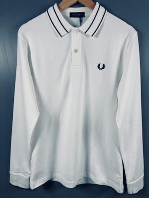 Fred Perry Polo Shirt Long Sleeve Men s XXL White Twin Tipped Cotton Classic