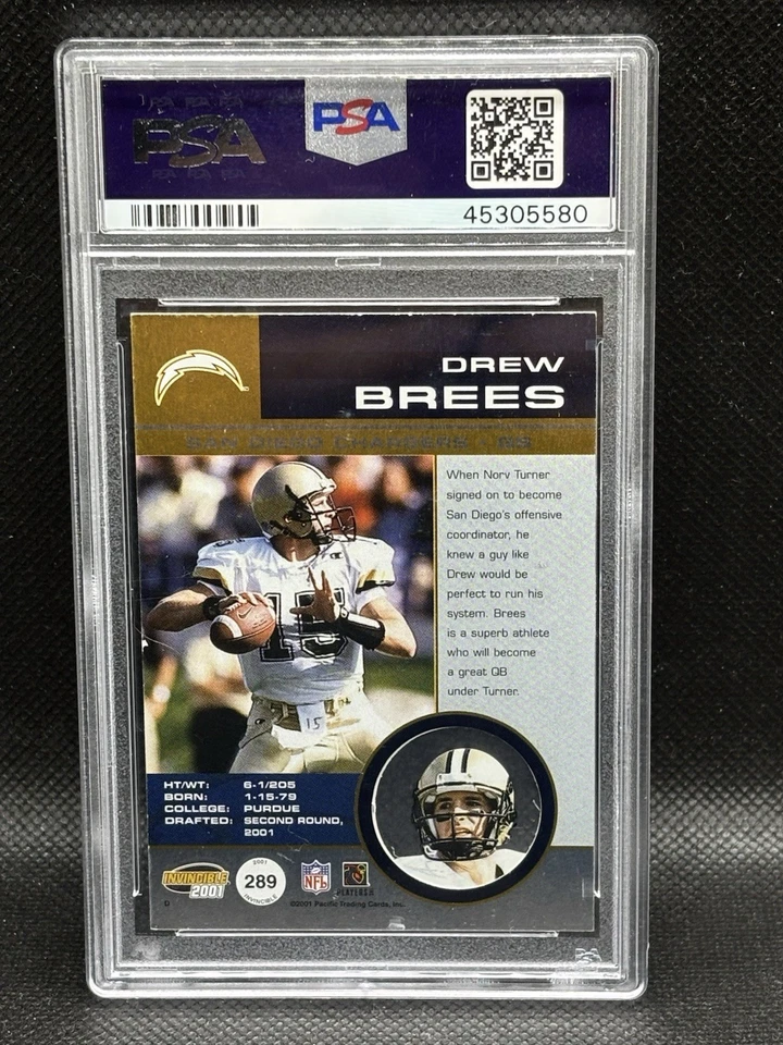 2001 Pacific INVINCIBLE #209 Drew Brees Rookie RED /199 PSA 7 NM - Image 2 of 2