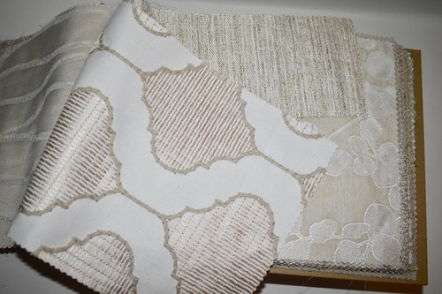 FABRIC SAMPLE BOOK Beige Cream IVORY White HARVEST 49pcs LOT Weaves Embroidery - Picture 9 of 17