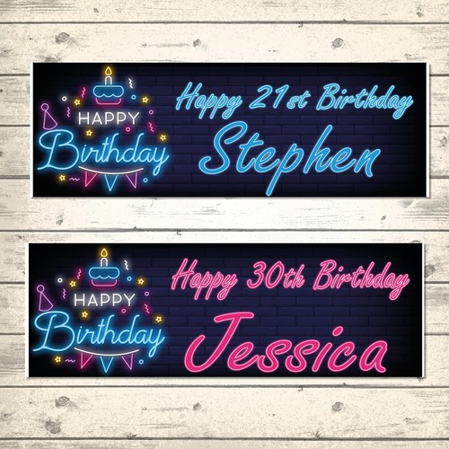 2 x Personalised Birthday Blush Flowers Banners Large Rose Gold Add Name & Age Free Delivery