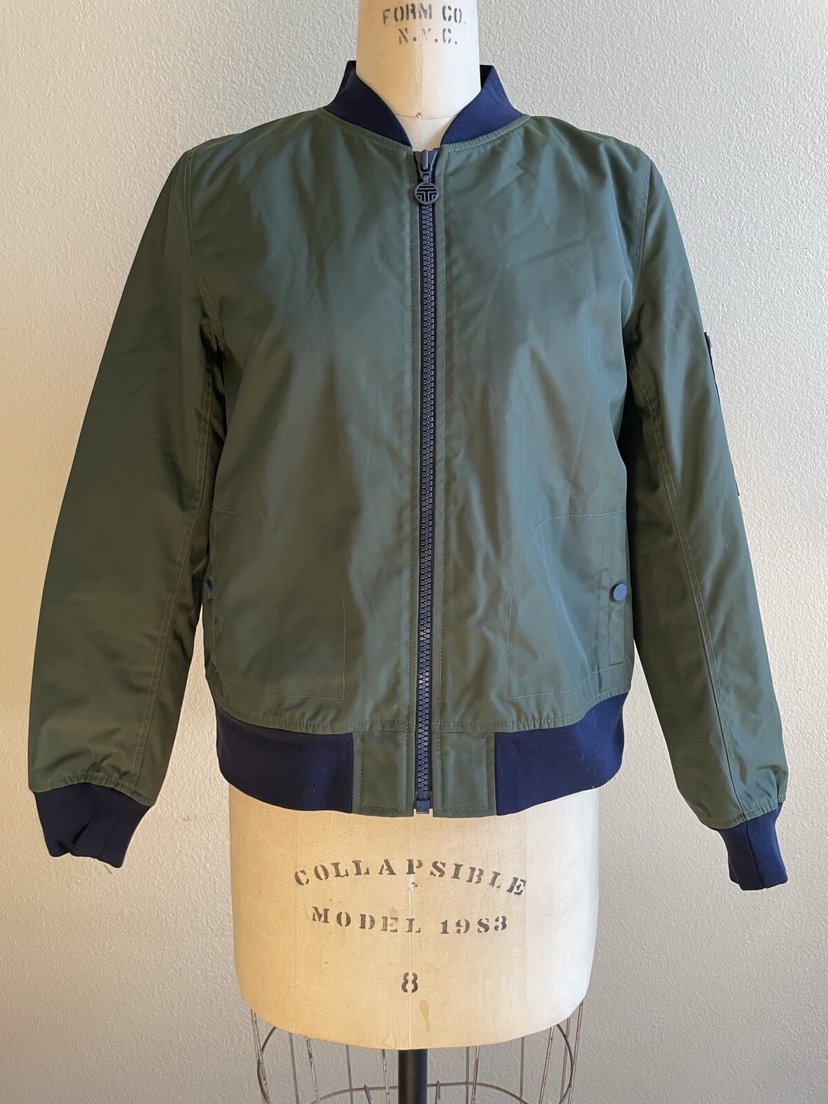 Tory Burch Tory Sport Olive Green Navy Blue Bomber Jacket Sz Small EUC