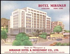 Hotel Miramar & Investment Co Ltd HONG KONG Exterior View Vintage Luggage Label