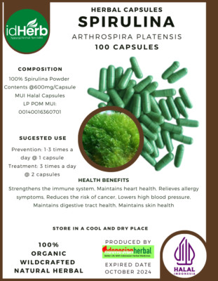 FRESH CAPSULE SPIRULINA ARTHROSPIRA PLATENSIS NATURAL HERBAL PREMIUM ORGANIC