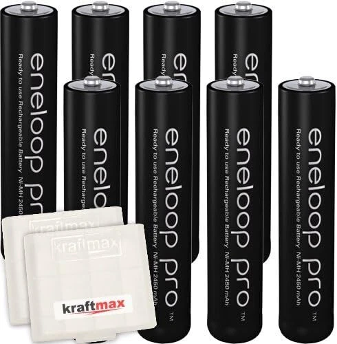 8x Panasonic eneloop PRO Micro AAA Akkus in Kraftmax Box BK-4HCDE Akku Batterie