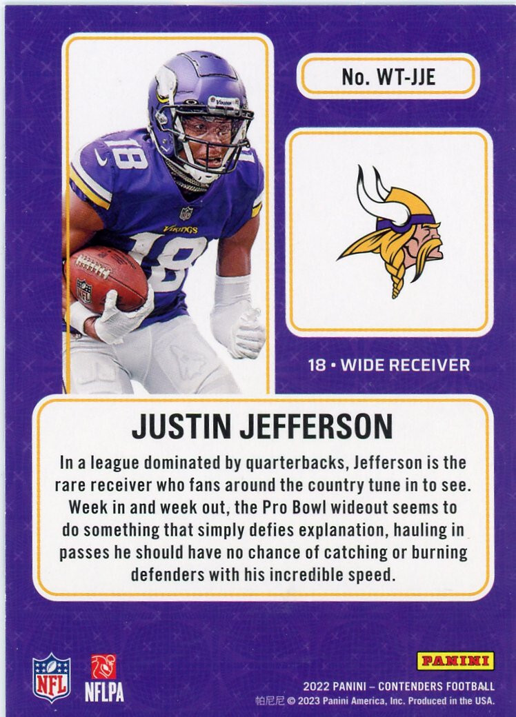2022 Panini Contenders Justin Jefferson Winning Ticket #WT-JJE