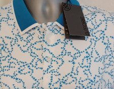 G/FORE STAR DUST TECH JERSEY BANDED SLEEVE POLO Men's Large White Blue Stars NEW