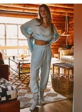 Free People Intimately C.O.Z.Y Waffle Knit Tunic Sweater Size XS/S NWT Neon Sky