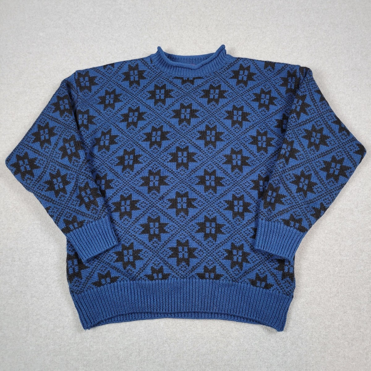 90s“born “paint“grange“紺色”XXL“boro sweat Vintage Gap Roll Neck Sweater Men XL Blue 90s Wool Knit Geometric