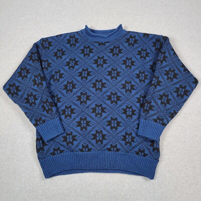 Vintage Gap Sweater Mens XL Blue Wool Roll Neck Fair Isle Nordic Outdoor  90s Y2K