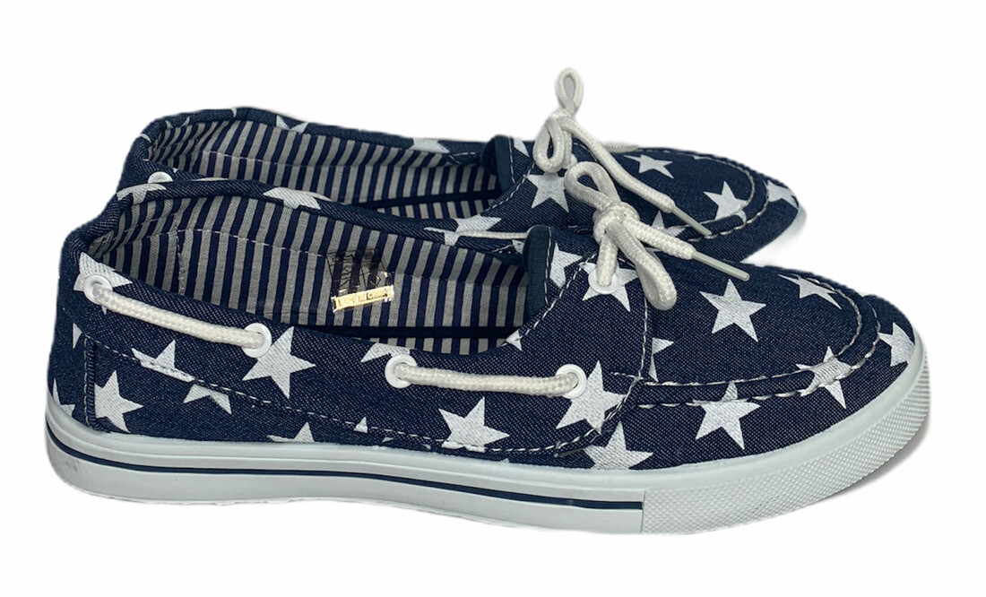 NEW Womens Rockland Denim Blue White Star Print Lace Up Casual Boat Shoes  Sz