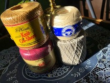 4 Lot J P Coats Cotton Knit Cro-Sheen Crochet Thread Red/gold/silver/1DMC white