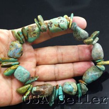 Blue Turquoise Bracelet Rough Nugget Beads Kingman Healing Gemstone 8.75"