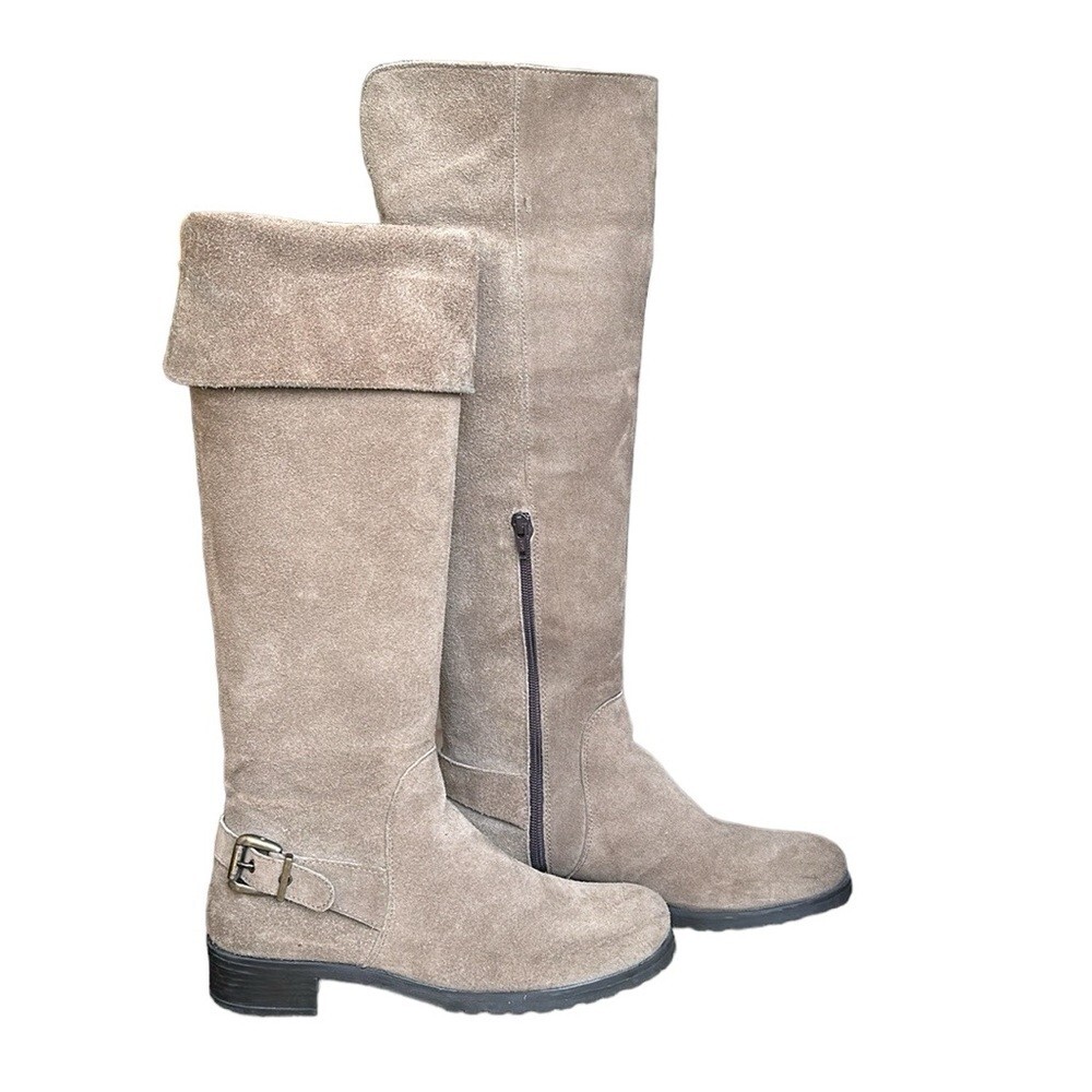 Danielle Italian Suede Over the Knee Flat Riding Boots Taupe, Size EU40 US 9.5