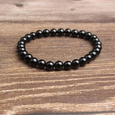 Natural 6mm Black Onyx Stone Beaded Bracelet Black Gemstone Stretch Bracelet