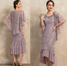 Elegant Mother of the Bride Dresses with Wraps Jewel Neck Short Sleeve Lace