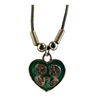Alien Green Heart Necklace on 17'' Black Cord