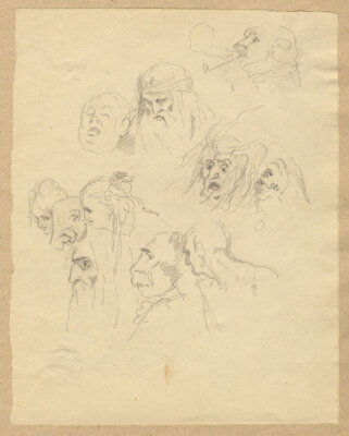William Lock the Younger Graphite Drawing c.1780 Sheet of Facial Studies