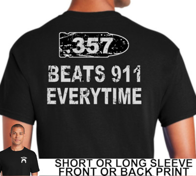 2nd Second Amendment Pro Gun Rights 357 Beats 911 Every Time Mens T Shirt