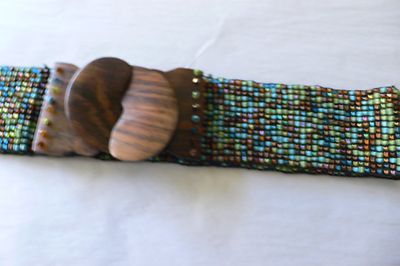 Designer 2 1/2 inch wide stretch beaded belt multi colored  display picture 1