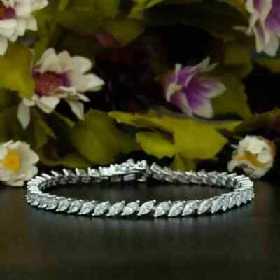 7.20 Ct Marquise Simulated Diamond 14K White Gold Plated Dainty Tennis Bracelet