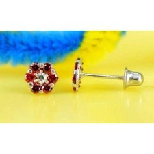14k White Gold Flower Stud Earrings with Screw Back