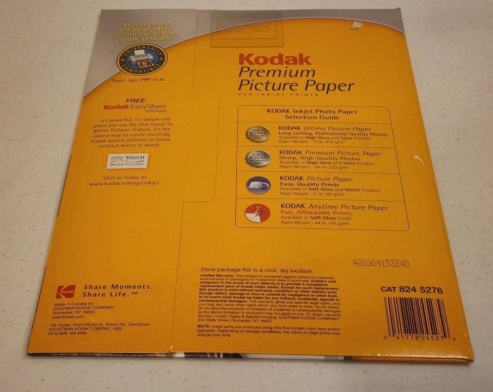 Kodak Premium Picture Paper For Inkjet Prints High Gloss 15 Sheets 8.5 x SEALED - Image 2 of 3