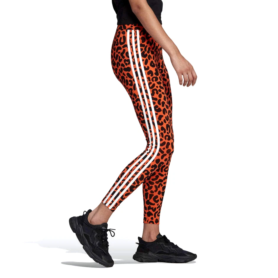 Adidas Womens Orange Leopard Pattern Athletic Stretch Base Layer