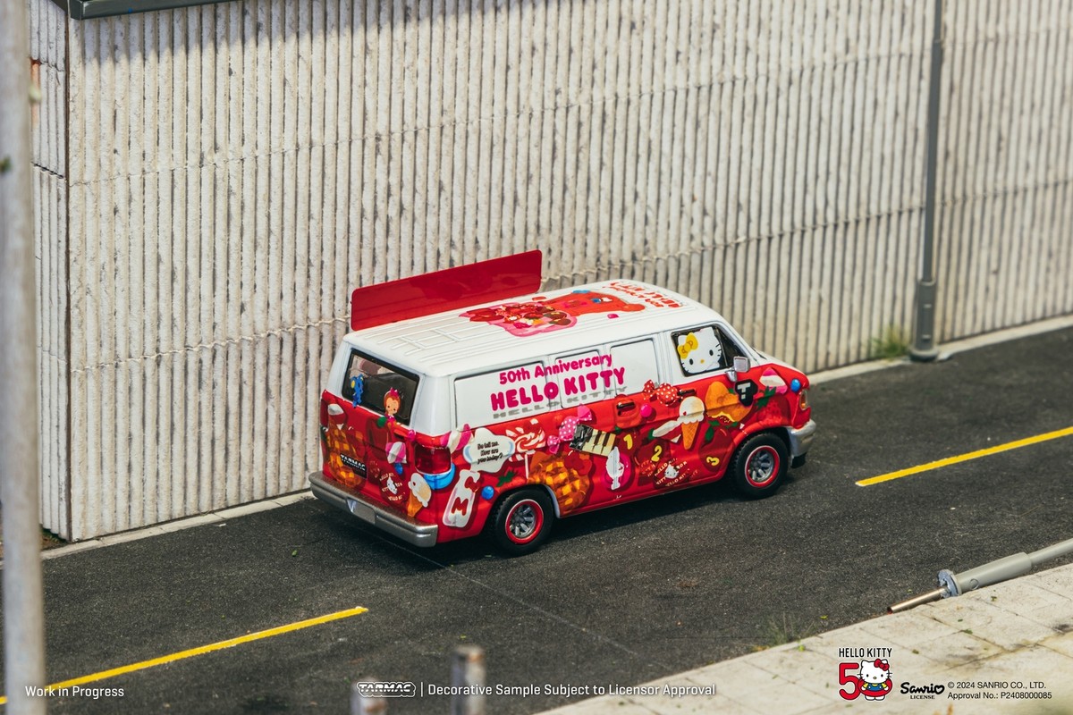 Tarmac Works Hello Kitty Dodge Van ミニカー Tarmac Works 1:64 Dodge Van Hello Kitty Food Truck- White