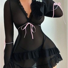Women Dress Nightshirts Nightwear Casual Beachwear Transparent Skirts Wedding