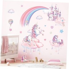 Removable Cartoon Rainbows Pink Clouds Wall Stickers Castles and Pink Castle