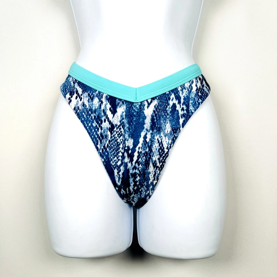 Sexy conjunto de bikini descarado de playa con aros de piel de serpiente azul Zaful para mujer talla 6 Foto 3 de 4