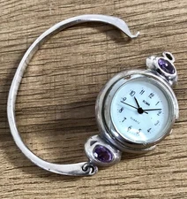 Vintage Sterling Silver 925 Boma Amethyst 6.5” Bangle Bracelet Watch Not Working