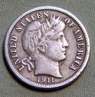 1911 United States Silver Barber Dime - VF High Grade Details - Lot 1887