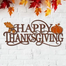 Happy Thanksgiving Wall Sign Metal Home Art Hanging Decor 11x24 Fall Door Accent