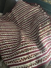 Vintage Handmade Crochet Mile-a-Minute Afghan Blanket Throw 70"x62  gorgeous 