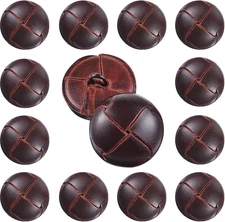 12 Pcs Brown 25 mm Genuine Leather Cover Buttons Football Buttons with Shank Sew